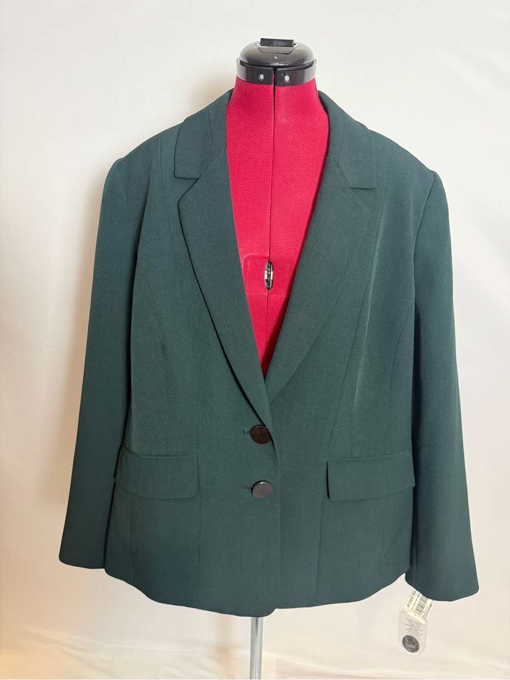 NWT Kasper Blazer Women's Size 14W Dark Green Long Sleeves 2-Button Closure